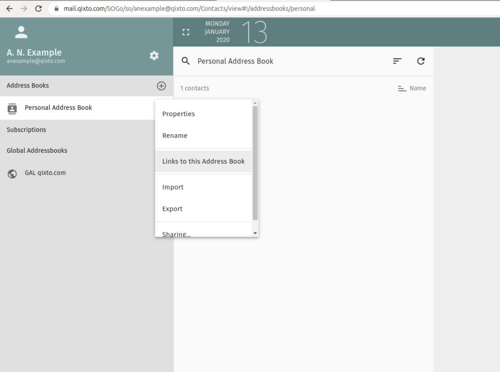 SOGo Links to Address Book